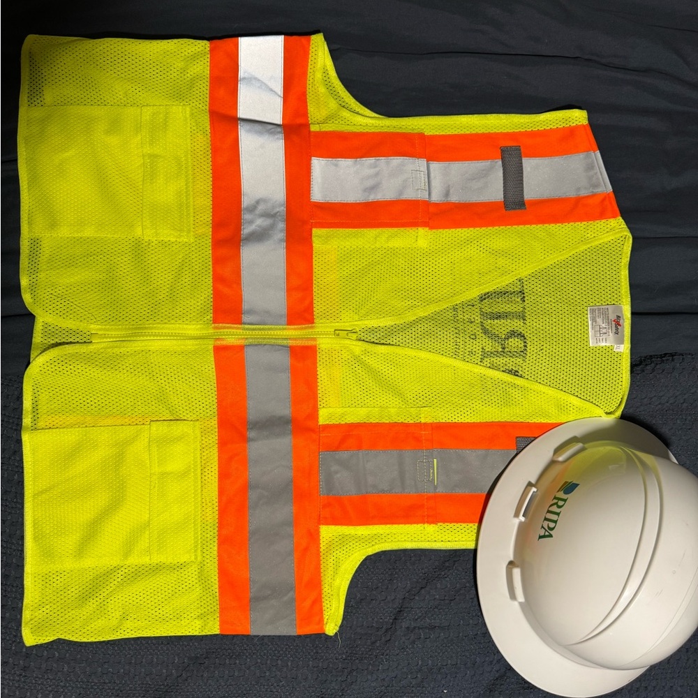 High-Visibility Safety Vest and Hard Hat